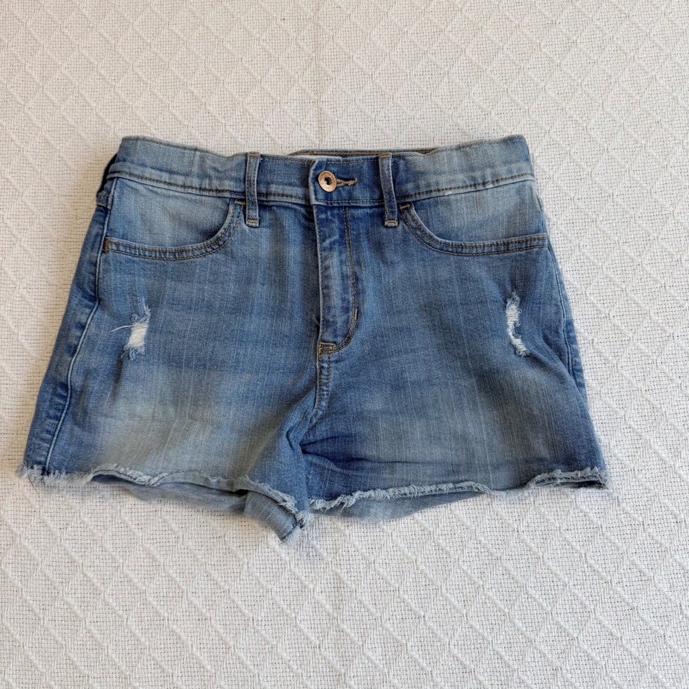 Abercrombie Kids High Rise Shortie Denim Shorts Distressed Frayed Hem Size 15/16